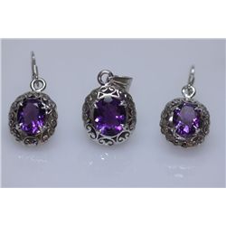 35.30 CTW AMETHSY/CZ SET .925 STERLING SILVER