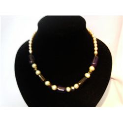 AMETHYST STONE AND PEARL NECKLACE; 18 INCH; PHILIPPINE