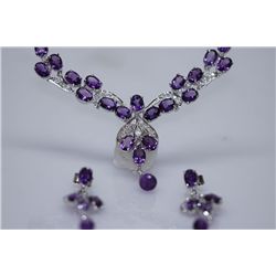 117.20 CTW AMETHSYT/CZ SET .925 STERLING SILVER
