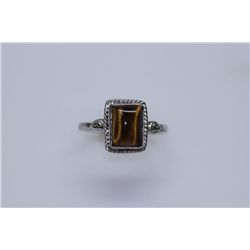 12.20 CTW TIGER EYE RING .925 STERLING SILVER