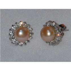 PEACH PEARL WITH CZ BANGLE SILVER EARRINGS *** METAL: S
