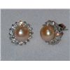 Image 1 : PEACH PEARL WITH CZ BANGLE SILVER EARRINGS *** METAL: S
