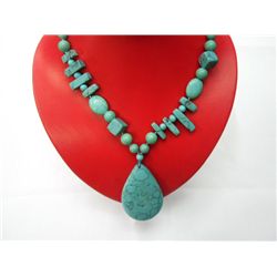 BLUE TURQUISE WITH TEARDROP PENDANT LONGSTRAND NECKLACE