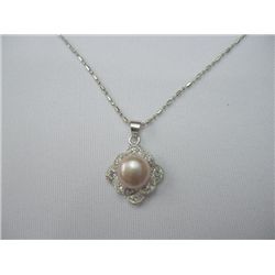 LAVENDER PEARL WITH CZ PENDANT SILVER NECKLACE; METAL: