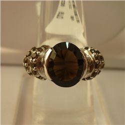 31.00 CTW RING SMOKEY TOPAZ .925 STERLING SILVER