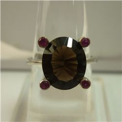 19.25  CTW RUBY AND SMOKEY TOPAZ RING .925 STERLING SIL
