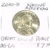 Image 1 : 2010-D NATIVE AMERICAN $1 COIN RED BOOK VALUE IS $7.00 *RARE MS-65 HIGH GRADE GREAT LAW OF PEACE*!!