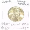 Image 1 : 2010-D NATIVE AMERICAN $1 COIN RED BOOK VALUE IS $7.00 *RARE MS-65 HIGH GRADE GREAT LAW OF PEACE*!!