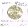 Image 1 : 2010-D NATIVE AMERICAN $1 COIN RED BOOK VALUE IS $7.00 *RARE MS-65 HIGH GRADE GREAT LAW OF PEACE*!!