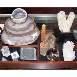 Twelve Piece Geode and Mineral Collection in Wood Box
