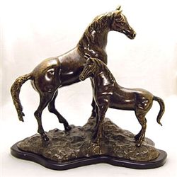 Horse With Colt Bronze Sculpture
