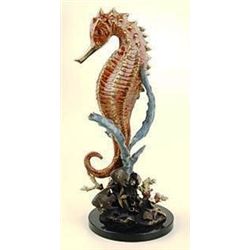 Lg Seahorse With Coral Bronze Sculpture