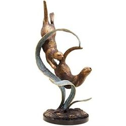 Diving Otters Bronze Sculpture