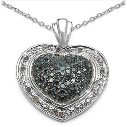 0.90 Carat Genuine Blue Diamond & White Diamond .925 Sterling Silver Pendant
