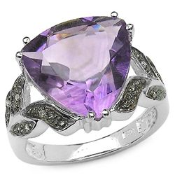 6.70 Carat Genuine Amethyst & White Diamond .925 Sterling Silver Ring