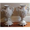 Image 3 : Pair Capodimonte Rose Porcelain Vases - Hand Painted