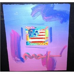 "Flag W/ Hearts" Peter Max Original Mixed Media