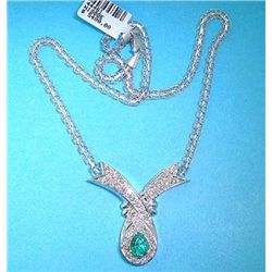 14K GOLD EMERALD AND DIAMOND NECKLACE