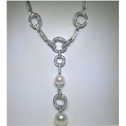 18K GOLD DIAMOND AND PEARL NECKLACE