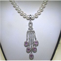 18K GOLD DIAMOND AND PEARL NECKLACE