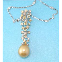 18K GOLD DIAMOND AND PEARL NECKLACE