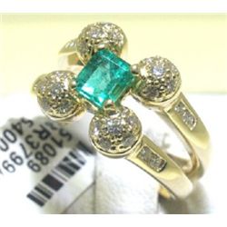 14K GOLD DIAMOND AND EMERALD RING
