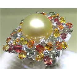 18K GOLD PEARL AND DIAMOND RING