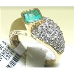 14K GOLD DIAMOND AND EMERALD RING