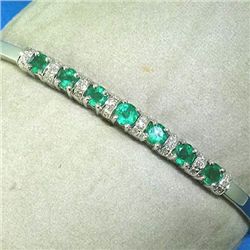 14K BANGLE WITH EMERALDS & DIAMONDS