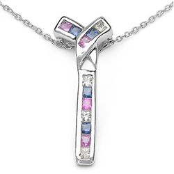 0.60 Carat Genuine Multi Sapphire .925 Sterling Silver Pendant