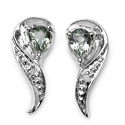 0.40 Carat Genuine Green Sapphire & White Diamond .925 Sterling Silver Earrings