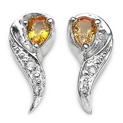 0.40 Carat Genuine Yellow Sapphire & White Diamond .925 Sterling Silver Earrings