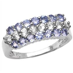 1.62 Carat Genuine Tanzanite & White Topaz .925 Sterling Silver Ring