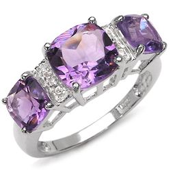 4.26 Carat Genuine Amethyst & White Topaz .925 Sterling Silver Ring