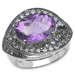 4.00 Carat Genuine Amethyst & Tanzanite .925 Sterling Silver Ring