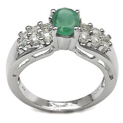 1.69 Carat Genuine Emerald & White Topaz .925 Sterling Silver Ring