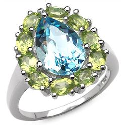 5.50 Carat Genuine Blue Topaz & Peridot .925 Sterling Silver Ring