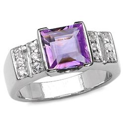 2.50 Carat Genuine Amethyst & White Topaz .925 Sterling Silver Ring