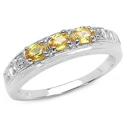 0.76 Carat Genuine Yellow Sapphire & White Diamond .925 Sterling Silver Ring