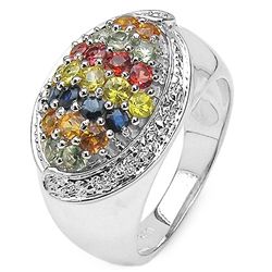 1.53 Carat Genuine Multisapphire .925 Sterling Silver Ring