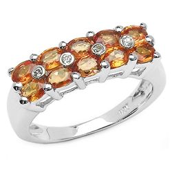 2.54 Carat Genuine Orange Sapphire & White Diamond .925 Sterling Silver Ring