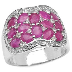 3.68 Carat Genuine Ruby & White Topaz .925 Sterling Silver Ring