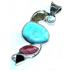 Larimar, Titanium Drusy & Mixed Cabochons Pendant