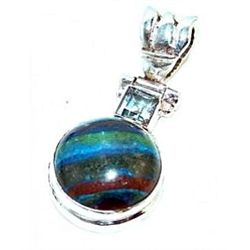 Rainbow Caliscilica & Blue Topaz Pendant