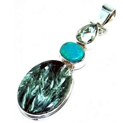 Serphinite, Turquoise & Green Amethyst Pendant