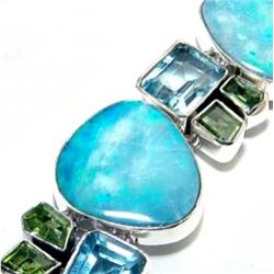 Larimar, Lemon Quartz & Blue Topaz Bracelet