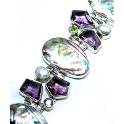 Abalone Shell, Amethyst, Pearl & Peridot Bracelet