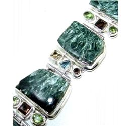 Serphinite, Blue Topaz & Peridot Bracelet