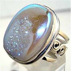 Silver and Coated Drusy Ring