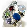 Image 1 : Silver and Fire Opal, Rainbow Moonstone & Mixed Stones Ring